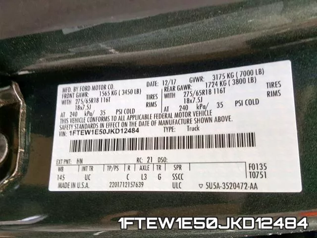 1FTEW1E50JKD12484 фото 2