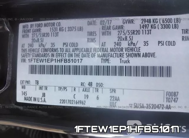 1FTEW1EP1HFB51017 фото 10
