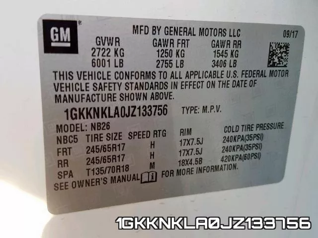 1GKKNKLA0JZ133756 фото 2