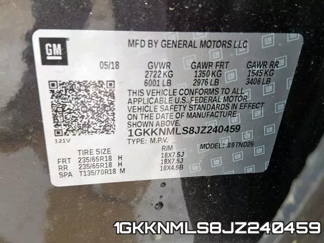 1GKKNMLS8JZ240459 фото 2