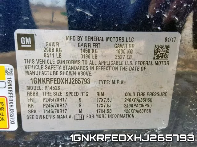 1GNKRFEDXHJ265793 фото 2