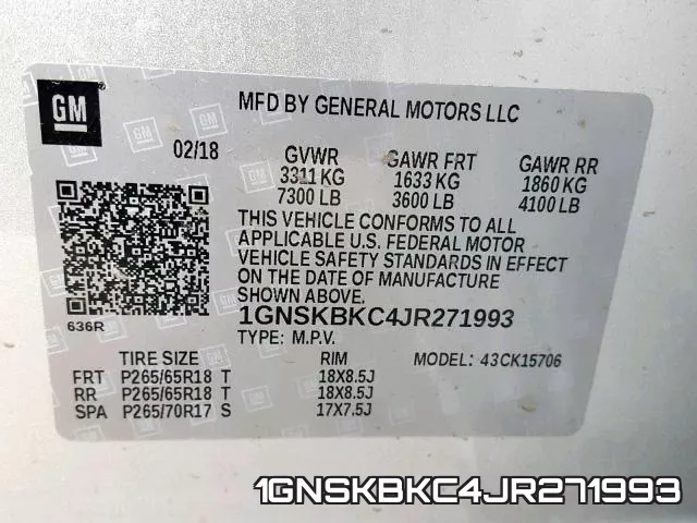 1GNSKBKC4JR271993 фото 2