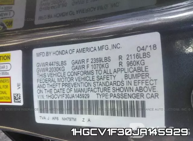 1HGCV1F30JA145929 фото 10