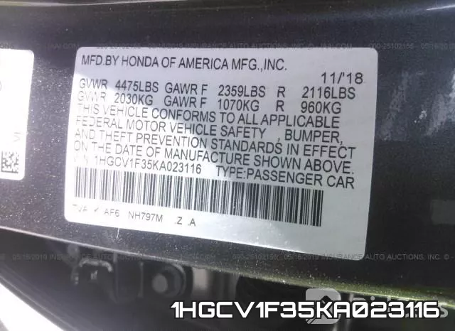 1HGCV1F35KA023116 фото 10