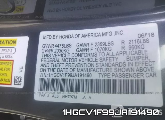 1HGCV1F99JA191490 фото 10