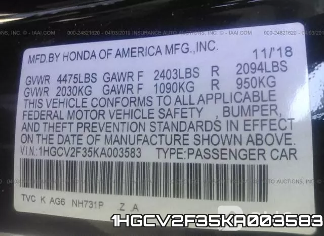 1HGCV2F35KA003583 фото 10