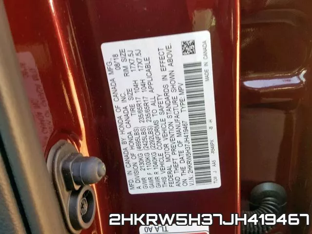 2HKRW5H37JH419467 фото 2