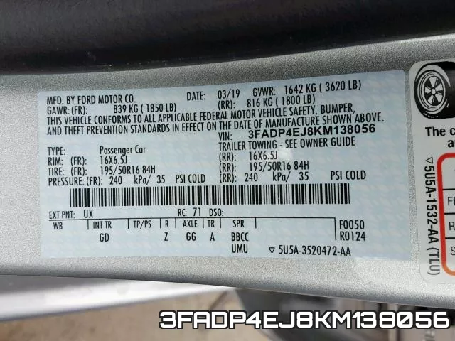 3FADP4EJ8KM138056 фото 2
