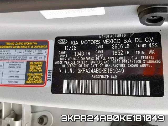 3KPA24AB0KE181049 фото 2