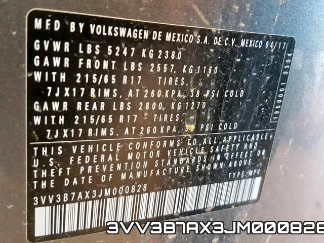 3VV3B7AX3JM000828 фото 2