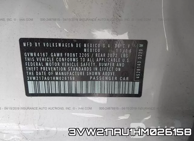 3VW217AU1HM026158 фото 10