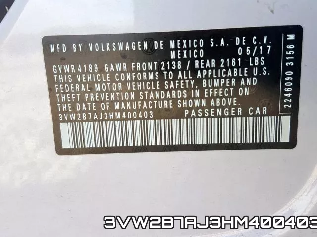 3VW2B7AJ3HM400403 фото 2