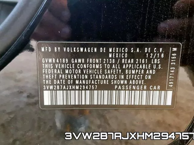 3VW2B7AJXHM294757 фото 2