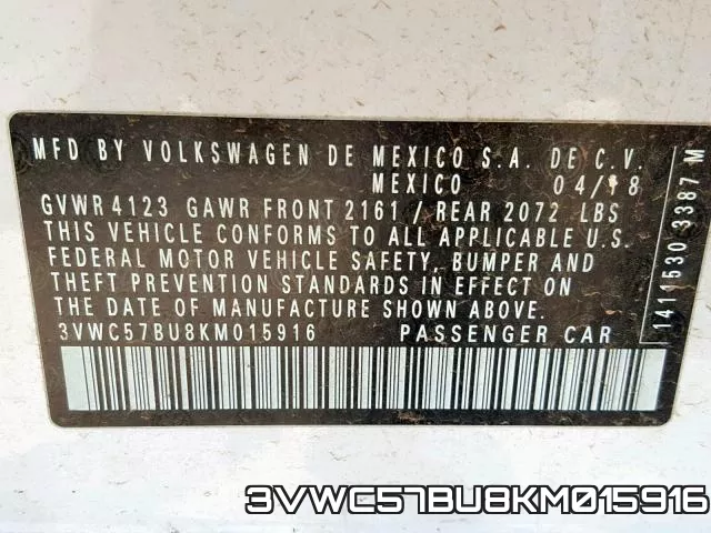 3VWC57BU8KM015916 фото 2