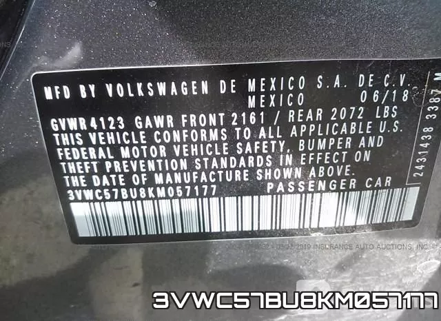 3VWC57BU8KM057177 фото 10