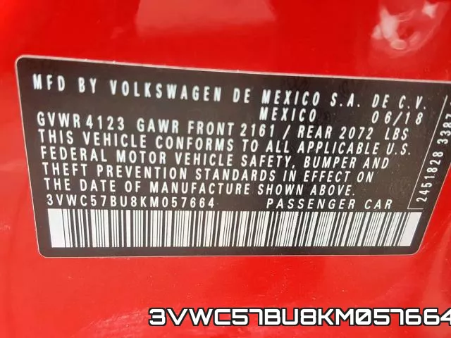 3VWC57BU8KM057664 фото 2