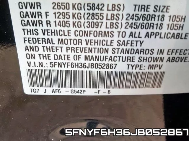 5FNYF6H36JB052867 фото 2