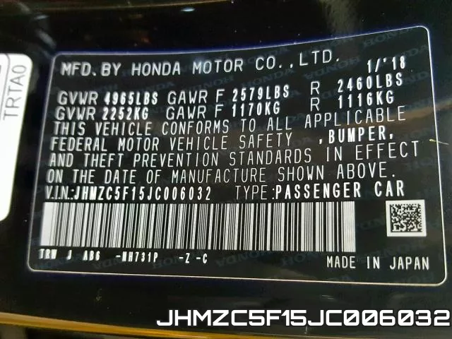 JHMZC5F15JC006032 фото 2