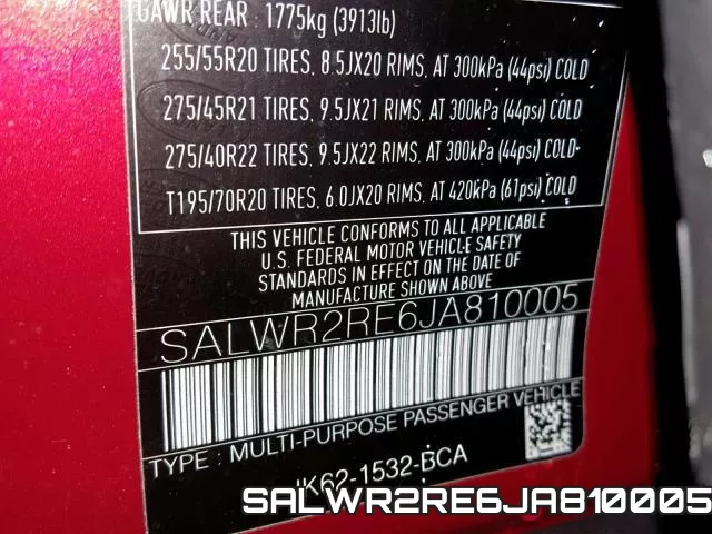 SALWR2RE6JA810005 фото 2