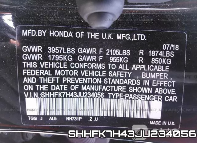 SHHFK7H43JU234056 фото 10