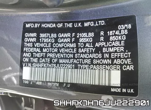 SHHFK7H76JU222901 фото 10