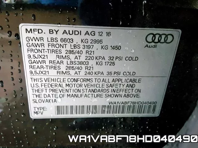 WA1VABF78HD040490 фото 2
