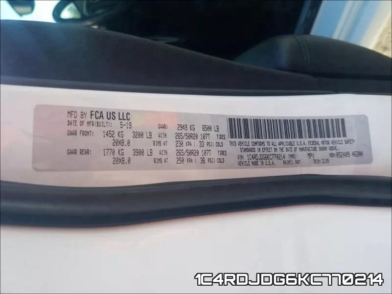 1C4RDJDG6KC770214 фото 2
