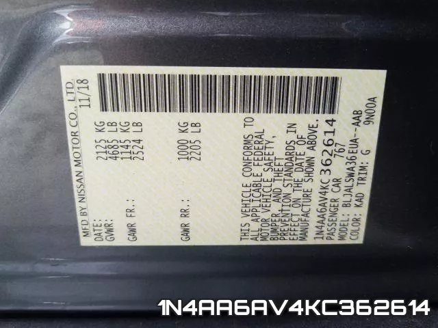 1N4AA6AV4KC362614 фото 2