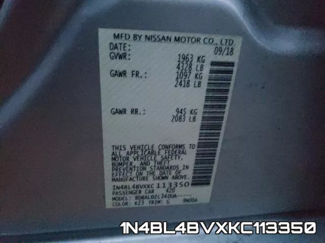 1N4BL4BVXKC113350 фото 2