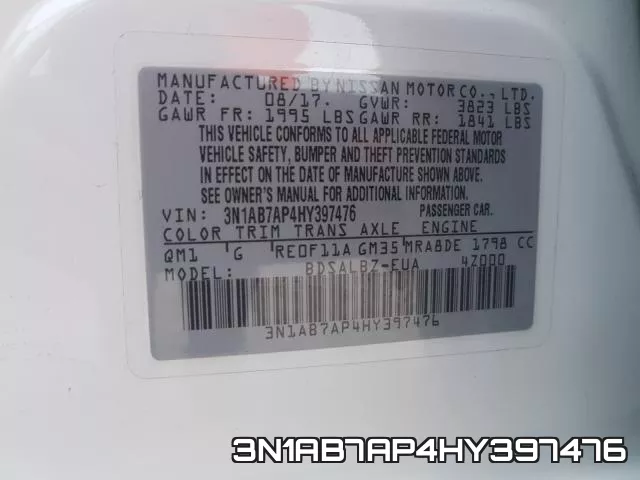3N1AB7AP4HY397476 фото 2