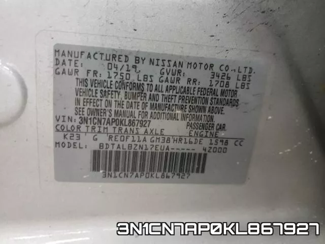 3N1CN7AP0KL867927 фото 2