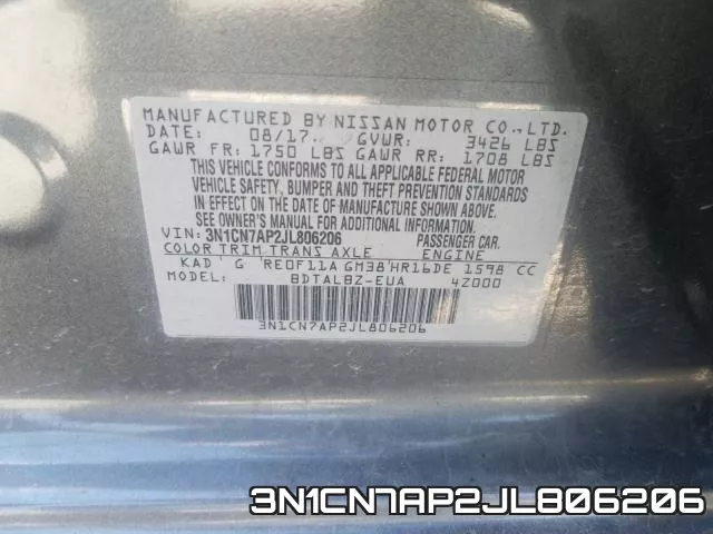 3N1CN7AP2JL806206 фото 2