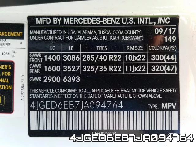 4JGED6EB7JA094764 фото 2