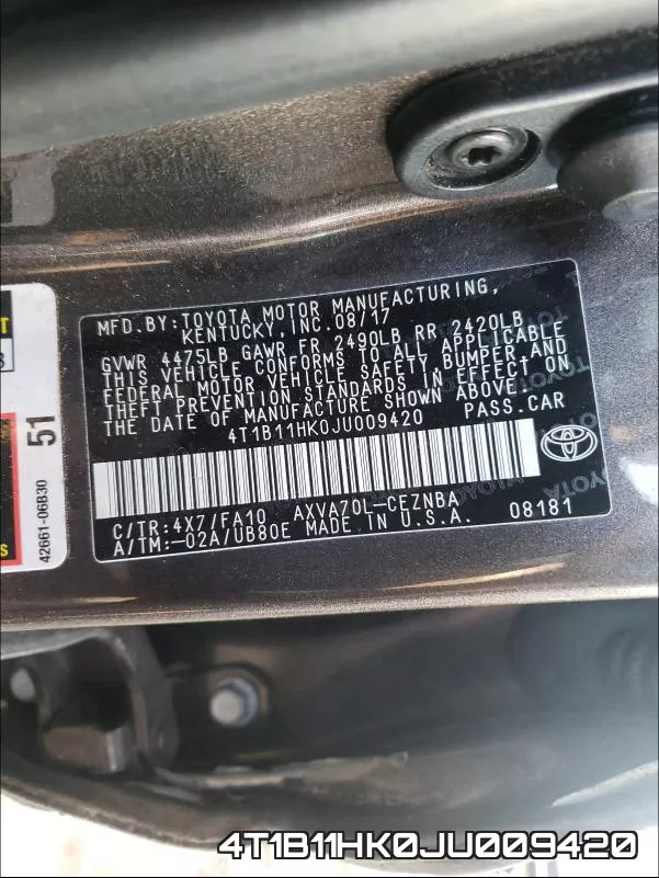 4T1B11HK0JU009420 фото 2