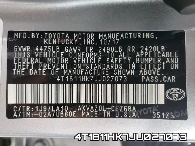 4T1B11HK7JU027073 фото 2