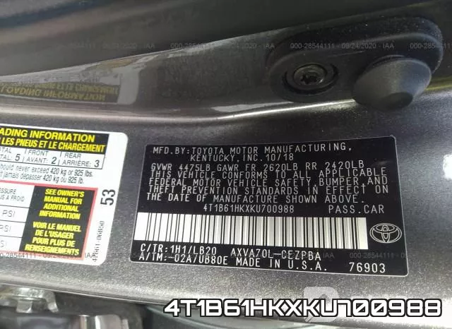4T1B61HKXKU700988 фото 9