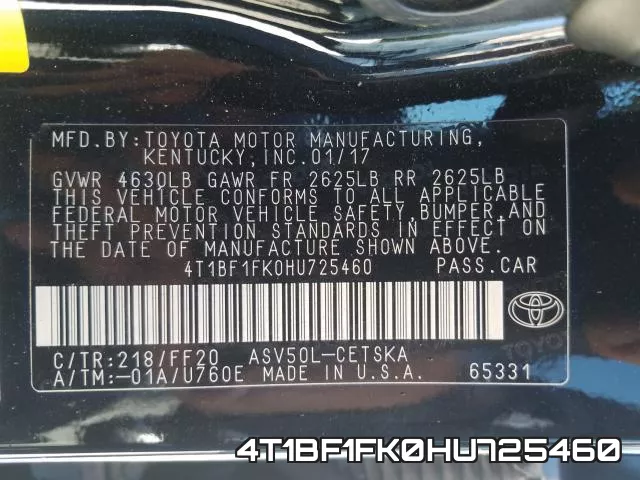 4T1BF1FK0HU725460 фото 2