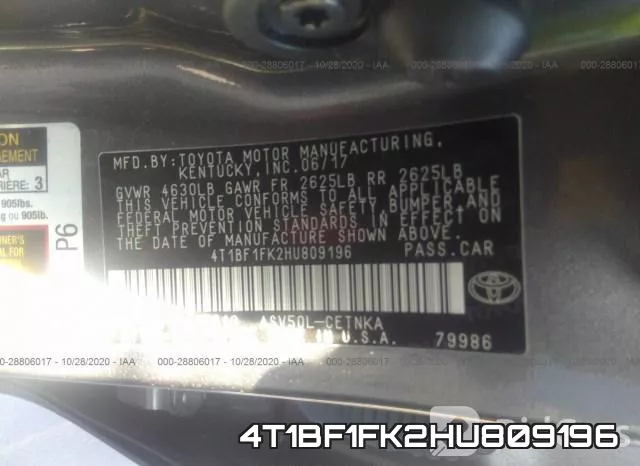 4T1BF1FK2HU809196 фото 10