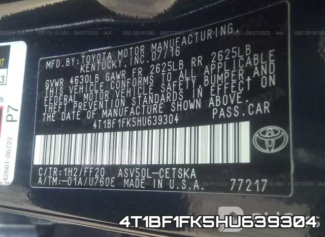 4T1BF1FK5HU639304 фото 10