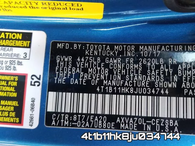 4t1b11hk8ju034744 фото 2