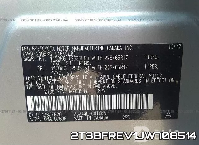 2T3BFREV1JW708514 фото 10