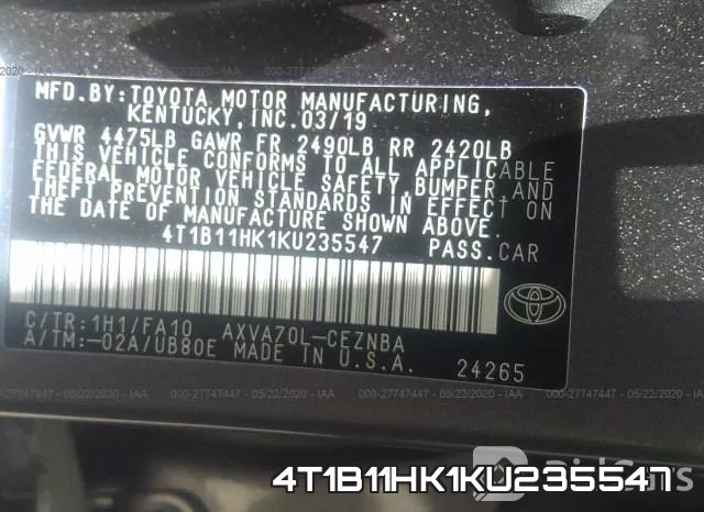 4T1B11HK1KU235547 фото 9