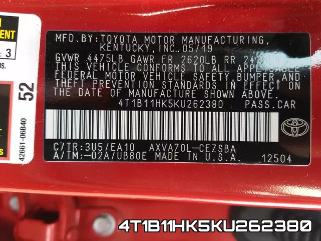 4T1B11HK5KU262380 фото 2
