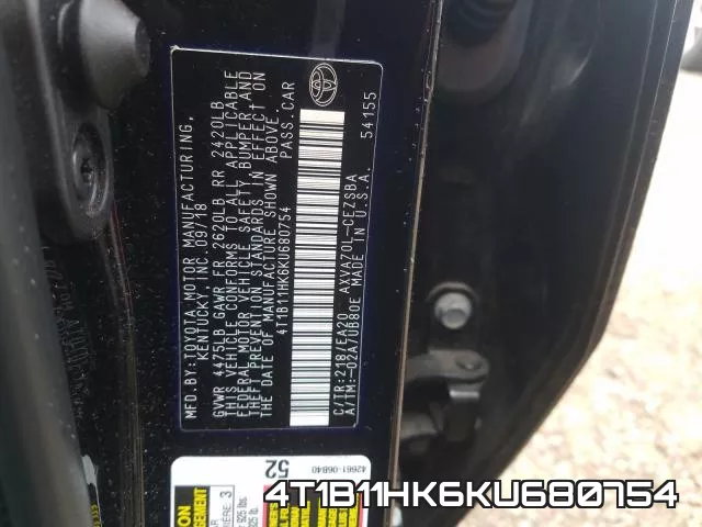4T1B11HK6KU680754 фото 2