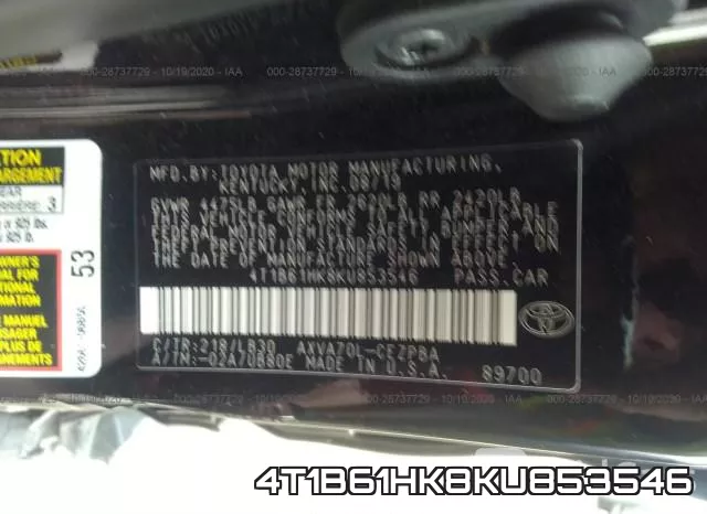 4T1B61HK8KU853546 фото 9