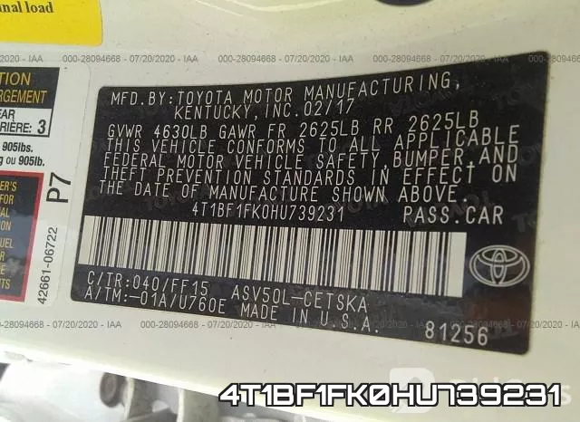 4T1BF1FK0HU739231 фото 10