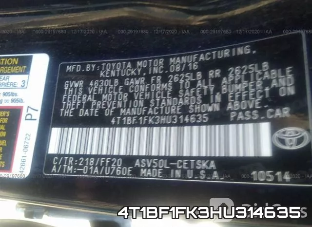 4T1BF1FK3HU314635 фото 9