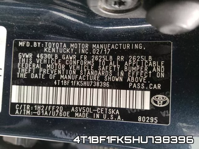 4T1BF1FK5HU738396 фото 2