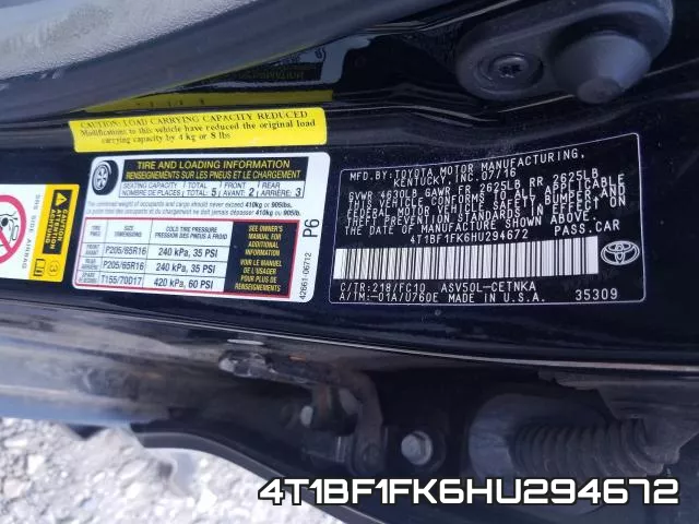 4T1BF1FK6HU294672 фото 2