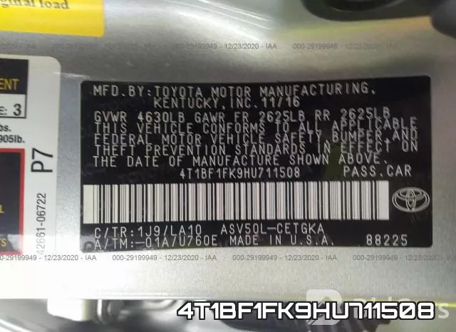 4T1BF1FK9HU711508 фото 10